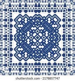 Ornamental azulejo portugal tiles decor. Vector seamless pattern watercolor. Bathroom design. Blue gorgeous flower folk print for linens, smartphone cases, scrapbooking, bags or T-shirts.