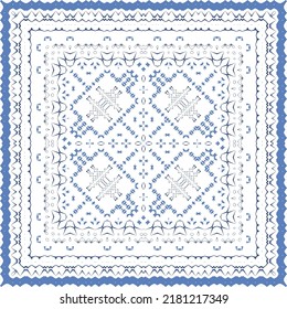 Ornamental azulejo portugal tiles decor. Fashionable design. Vector seamless pattern concept. Blue gorgeous flower folk print for linens, smartphone cases, scrapbooking, bags or T-shirts.