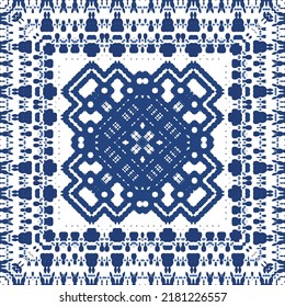 Ornamental azulejo portugal tiles decor. Vector seamless pattern watercolor. Bathroom design. Blue gorgeous flower folk print for linens, smartphone cases, scrapbooking, bags or T-shirts.