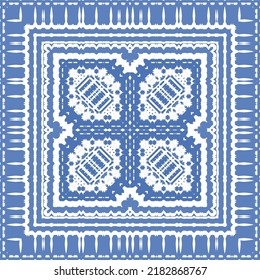 Ornamental azulejo portugal tiles decor. Fashionable design. Vector seamless pattern concept. Blue gorgeous flower folk print for linens, smartphone cases, scrapbooking, bags or T-shirts.