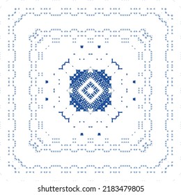 Ornamental azulejo portugal tiles decor. Vector seamless pattern watercolor. Bathroom design. Blue gorgeous flower folk print for linens, smartphone cases, scrapbooking, bags or T-shirts.