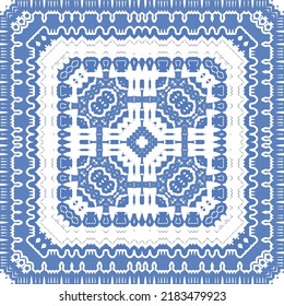 Ornamental azulejo portugal tiles decor. Fashionable design. Vector seamless pattern concept. Blue gorgeous flower folk print for linens, smartphone cases, scrapbooking, bags or T-shirts.