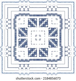 Ornamental azulejo portugal tiles decor. Fashionable design. Vector seamless pattern concept. Blue gorgeous flower folk print for linens, smartphone cases, scrapbooking, bags or T-shirts.