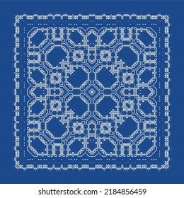 Ornamental azulejo portugal tiles decor. Vector seamless pattern frame. Universal design. Blue gorgeous flower folk print for linens, smartphone cases, scrapbooking, bags or T-shirts.