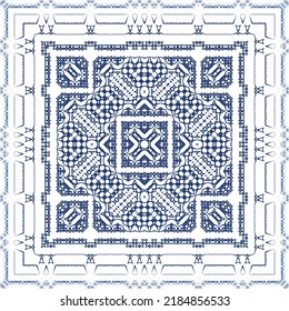 Ornamental azulejo portugal tiles decor. Fashionable design. Vector seamless pattern concept. Blue gorgeous flower folk print for linens, smartphone cases, scrapbooking, bags or T-shirts.