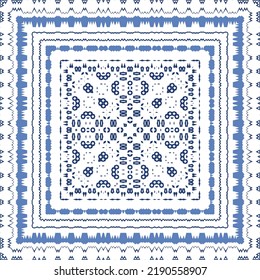 Ornamental azulejo portugal tiles decor. Fashionable design. Vector seamless pattern concept. Blue gorgeous flower folk print for linens, smartphone cases, scrapbooking, bags or T-shirts.