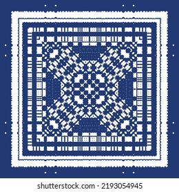 Ornamental azulejo portugal tiles decor. Hand drawn design. Vector seamless pattern collage. Blue gorgeous flower folk print for linens, smartphone cases, scrapbooking, bags or T-shirts.