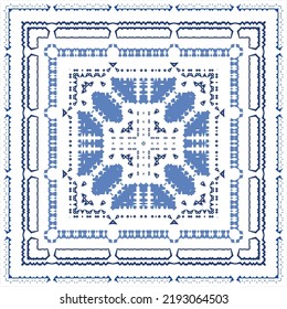 Ornamental azulejo portugal tiles decor. Fashionable design. Vector seamless pattern concept. Blue gorgeous flower folk print for linens, smartphone cases, scrapbooking, bags or T-shirts.