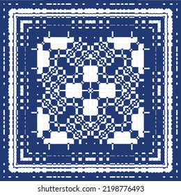 Ornamental azulejo portugal tiles decor. Hand drawn design. Vector seamless pattern collage. Blue gorgeous flower folk print for linens, smartphone cases, scrapbooking, bags or T-shirts.