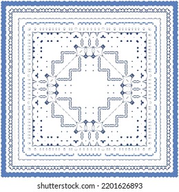 Ornamental azulejo portugal tiles decor. Fashionable design. Vector seamless pattern concept. Blue gorgeous flower folk print for linens, smartphone cases, scrapbooking, bags or T-shirts.