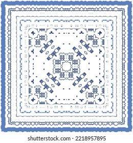 Ornamental azulejo portugal tiles decor. Fashionable design. Vector seamless pattern concept. Blue gorgeous flower folk print for linens, smartphone cases, scrapbooking, bags or T-shirts.