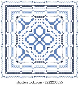 Ornamental azulejo portugal tiles decor. Fashionable design. Vector seamless pattern concept. Blue gorgeous flower folk print for linens, smartphone cases, scrapbooking, bags or T-shirts.