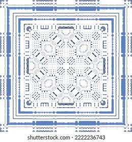 Ornamental azulejo portugal tiles decor. Fashionable design. Vector seamless pattern concept. Blue gorgeous flower folk print for linens, smartphone cases, scrapbooking, bags or T-shirts.