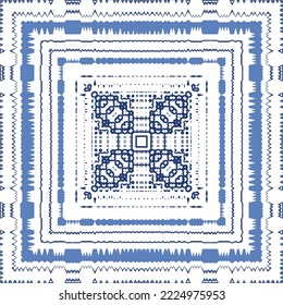 Ornamental azulejo portugal tiles decor. Fashionable design. Vector seamless pattern concept. Blue gorgeous flower folk print for linens, smartphone cases, scrapbooking, bags or T-shirts.