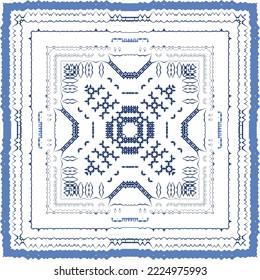 Ornamental azulejo portugal tiles decor. Fashionable design. Vector seamless pattern concept. Blue gorgeous flower folk print for linens, smartphone cases, scrapbooking, bags or T-shirts.