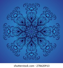 Ornamental background. Blue floral circular ornament.