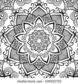 Ornamental background for coloring book Vector illustration in black and white.