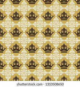Ornamental background with crowns seamless pattern vector graphic