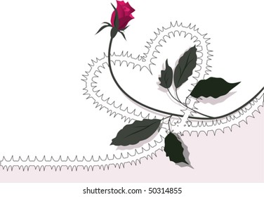 The ornamental background element with stylized heart and rose.