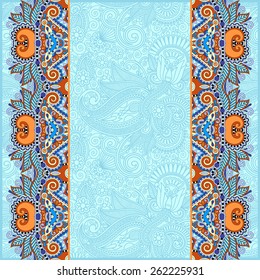 ornamental background with flower ribbon, stripe pattern, greeting card, vector illustration in blue color