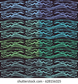 Ornamental background. Hand drawn waves symmetrical template in ethno style. Can be used as a seamless pattern.