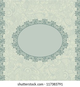 Ornamental background. Lace pattern with oval frame