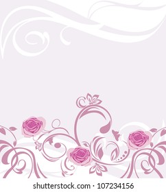 Ornamental background with pink roses. Vector