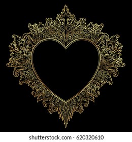 Ornamental Balinese style heart.  Vector Valentine's day ornate outline illustration isolated. Hindu ethnic symbol, tattoo art, yoga, Bali spiritual design for print, posters, t-shirts, textiles. 