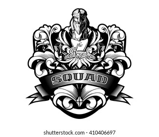 Ornamental Baroque Heraldry Shield "Royal Squad" Crest Coat Arms