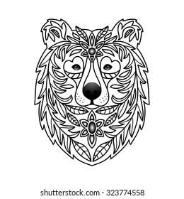 Ornamental Bear. Vector illustration for textile prints, tattoo, web and graphic design