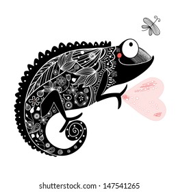 ornamental beautiful chameleon on a white background