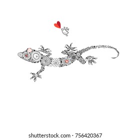 Ornamental beautiful gecko on a white background