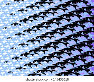 Ornamental Bird And Fish Texture In Escher Style