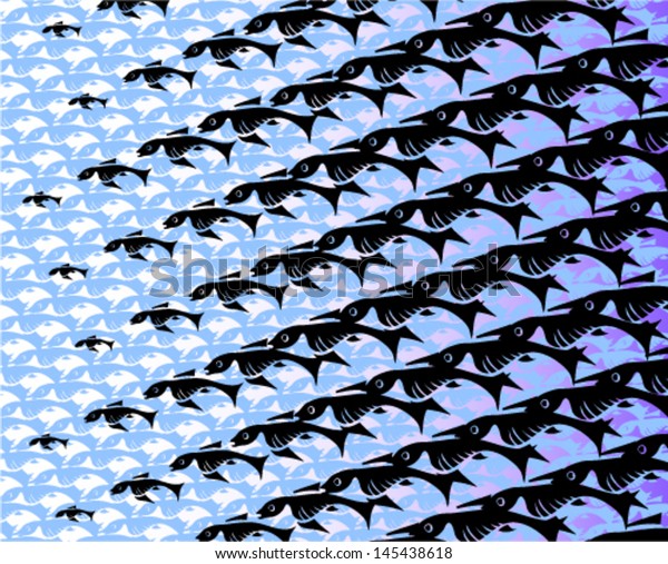 エッシャー式の観賞鳥と魚のテクスチャー のベクター画像素材 ロイヤリティフリー 145438618