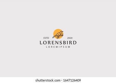 ornamental bird logo. illustration of a bird sitting on a tree in a line. vector line icon template