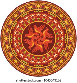 Ornamental birds vector hand drawn abstract round illustration