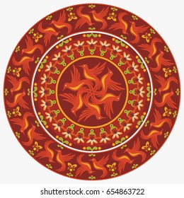 Ornamental birds vector hand drawn abstract round illustration