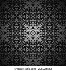 Ornamental black background, vector seamless pattern