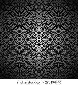Ornamental black background, vector seamless pattern
