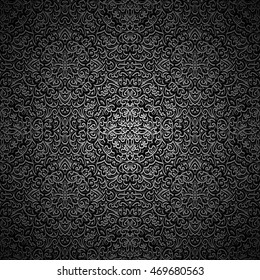 Ornamental black background, vintage dark vector pattern