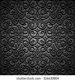 Ornamental black background, vintage vector seamless pattern