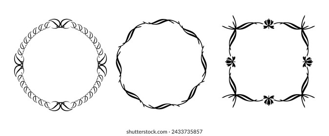 Ornamental Black Circular Frame Set Vector