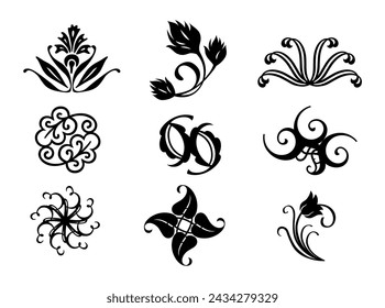 Ornamental Black Floral Collection Art