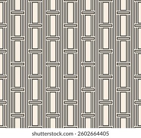 Ornamental black lines rectangles seamless pattern. Chess order vertical linear rectangles.