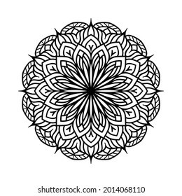 Ornamental black mandala pattern art for coloring page, invitation card, book cover, ornamental design on white background