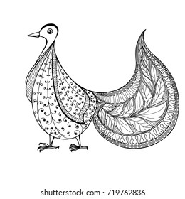 Ornamental black outline of a bird on a white background