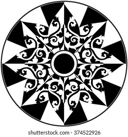  ornamental black white design element / floral circle / vector illustration