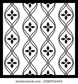 Ornamental Black and White Floral Vector Pattern | Decorative Geometric Tile Design for Luxury Fashion, Home Décor, and Textile Art | Aesthetic Digital Texture with Vintage Elegance and Modern Charm.

