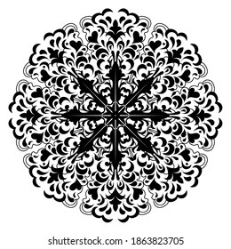 Ornamental black and white mandala with curls in oriental style for packaging design and decoration