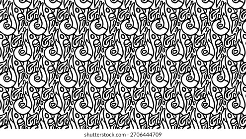 Modelo blanco y negro ornamental con Formas estilizadas de la lágrima arregladas en una repetición decorativa que fluye.